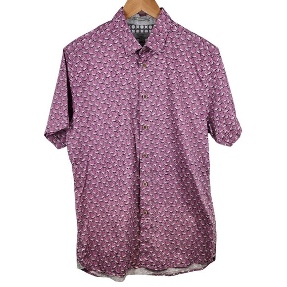 Ted Baker Pink Flamingo Shirt Men's Size L Short Sleeve‎ Button Front - Picture 1 of 8